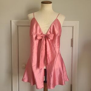 Y2K Victoria’s Secret Silk Split Front Slip Size L Babydoll Flyaway Cami Top Bow